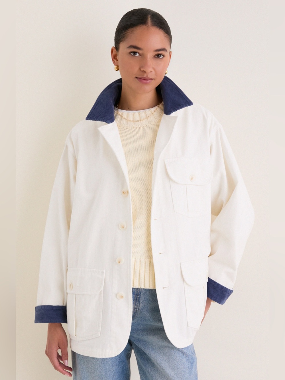 Tuckernuck White Bunny Barn Jacket Size Medium NWT Relaxed Fit Corduroy Collar